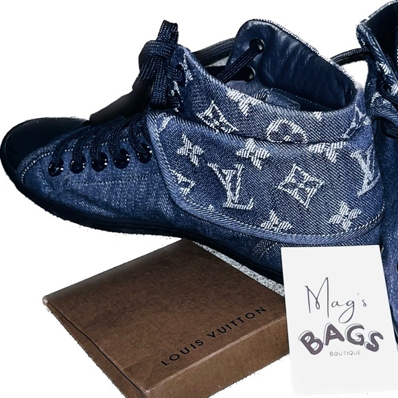 Louis Vuitton: Denim LV Monogram Brea High Top Sneakers - Picture 8 of 16